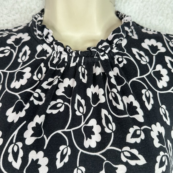 Boden Womens Black White Floral Dress Size 12R‎ Long Sleeve Ruffle Neck Boho - Picture 4 of 16